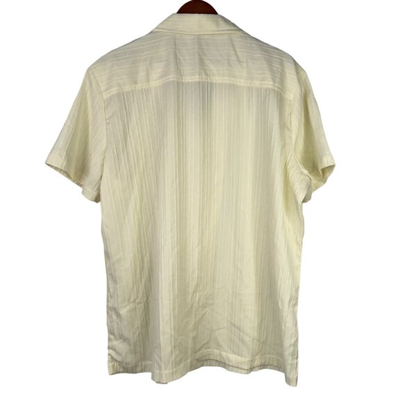 Mens Short Sleeve Button-Up Camp Shirt Size XL Cream Textured Striped Casual Col - Picture 2 of 5